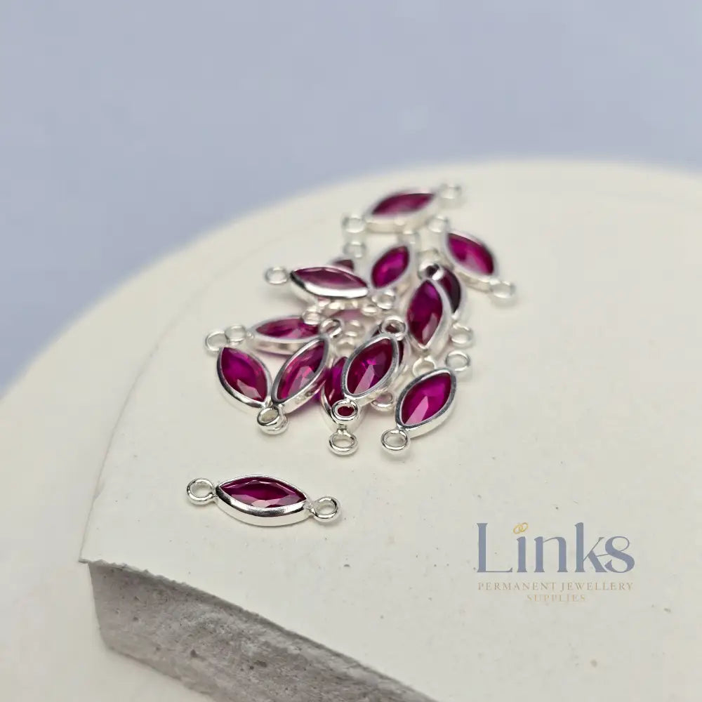 6mm Marquise Birthstone Connector Sterling silver / July - Ruby