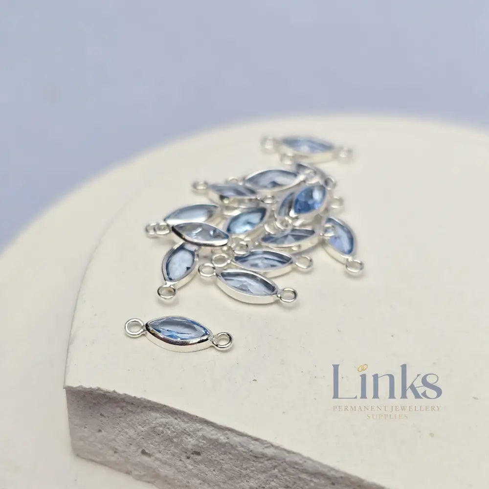 6mm Marquise Birthstone Connector Sterling silver / March - Aquamarine