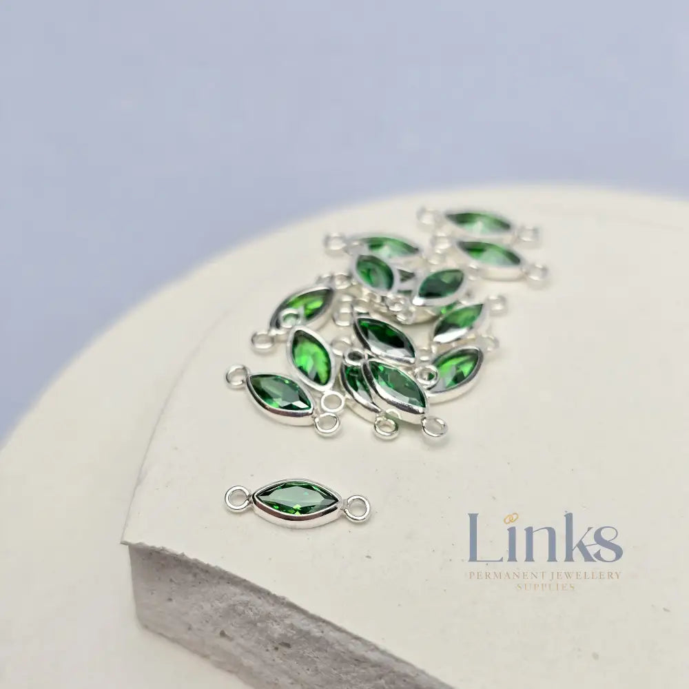 6mm Marquise Birthstone Connector Sterling silver / May - Emerald Green