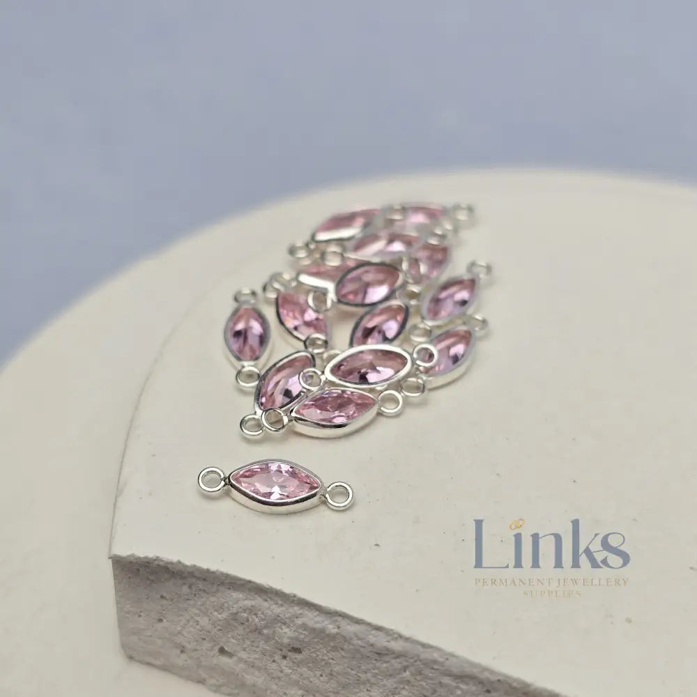 6mm Marquise Birthstone Connector Sterling silver / October - Pink Tourmaline