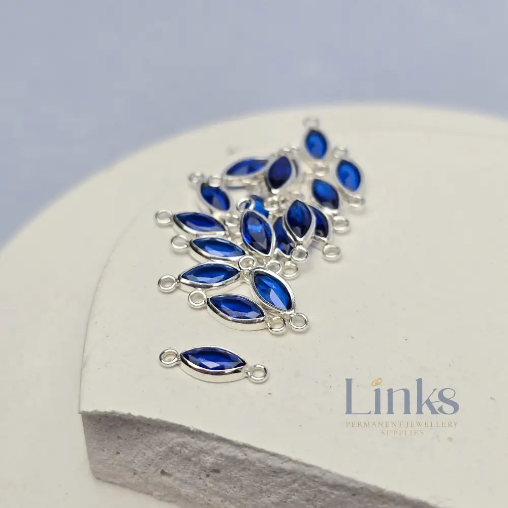 6mm Marquise Birthstone Connector Sterling silver / September - Sapphire