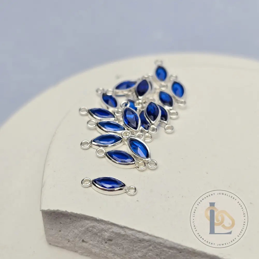 6mm Marquise Birthstone Connector Sterling silver / September - Sapphire