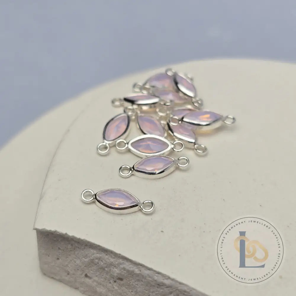 6mm Marquise Opal Connectors Sterling silver / Pink Opal
