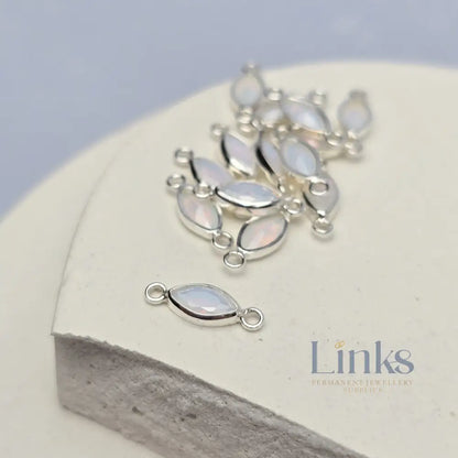 6mm Marquise Opal Connectors Sterling silver / White Opal