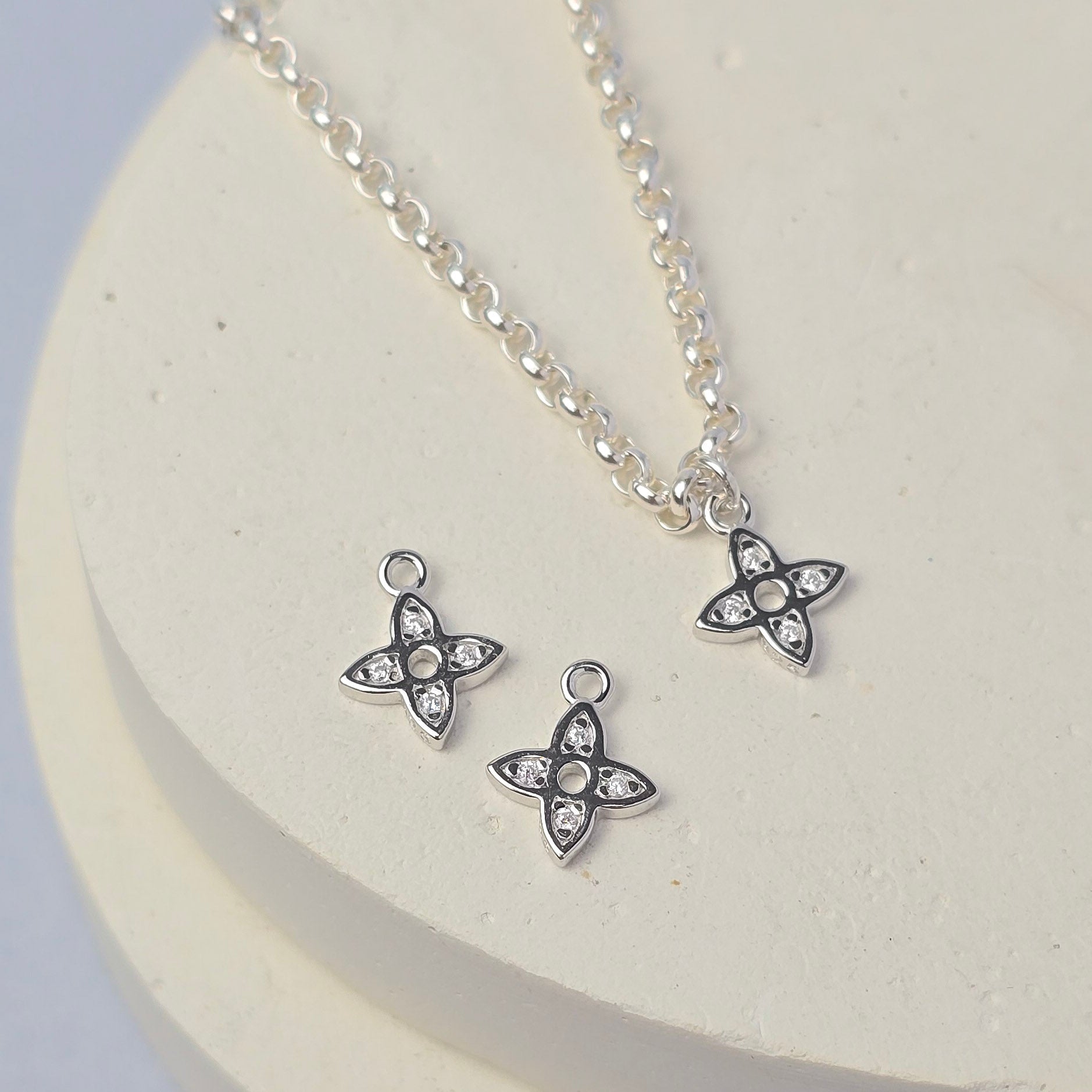 Sterling Silver Star Petal CZ Pendant Charm Charms