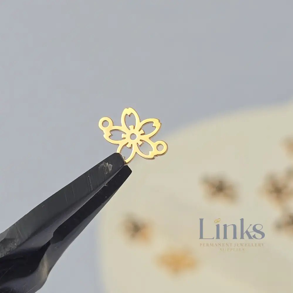 Cherry Blossom Connector Charm - 14k Gold Filled & Sterling Silver 14k Gold Filled