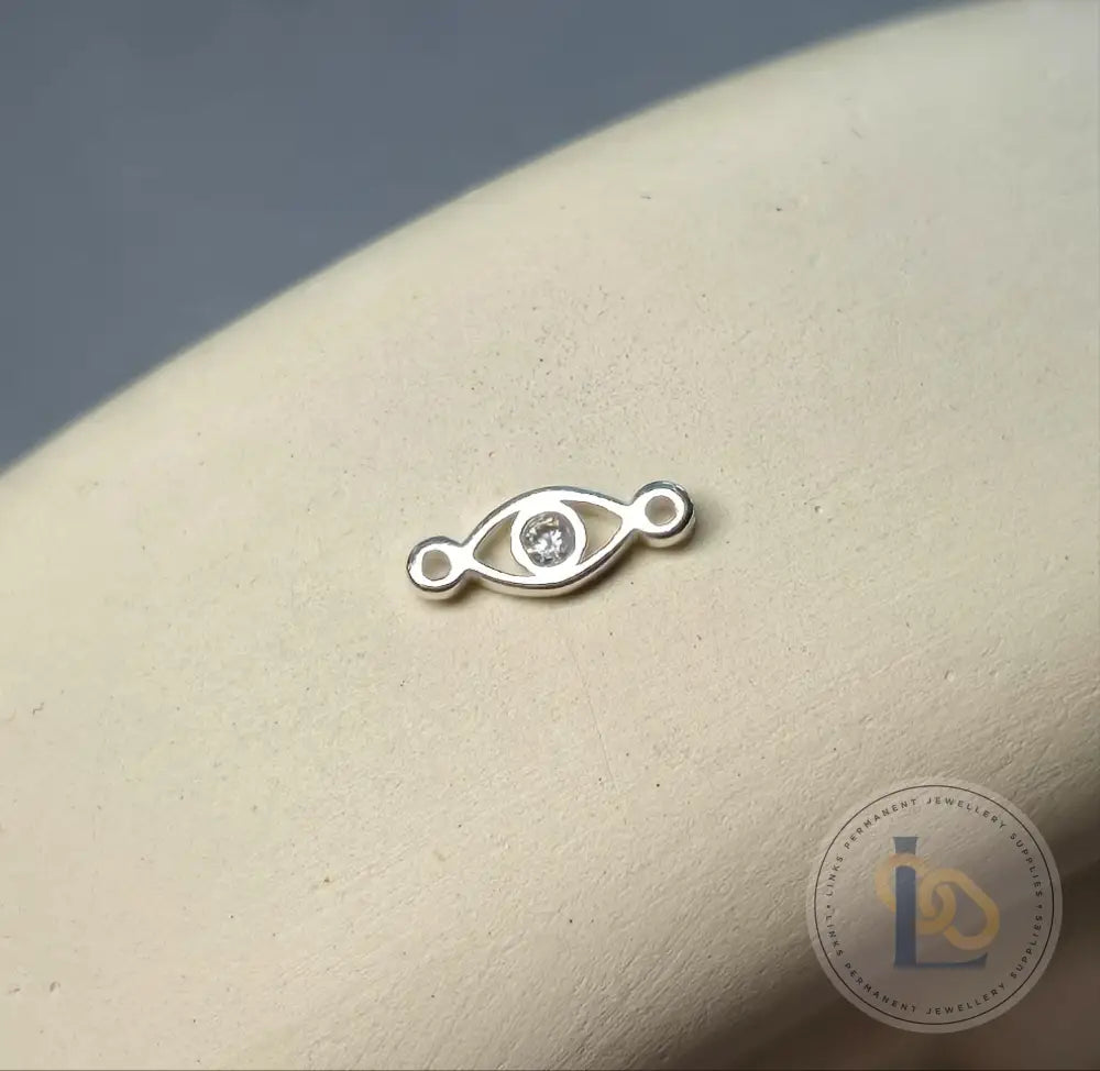 Cubic Zirconia Evil Eye Connector Charm Sterling Silver