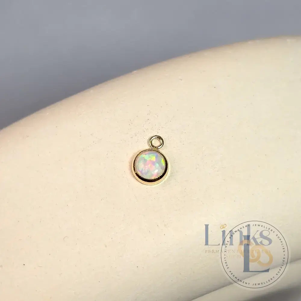 4Mm White Opal Pendant Charm 14K Gold Filled