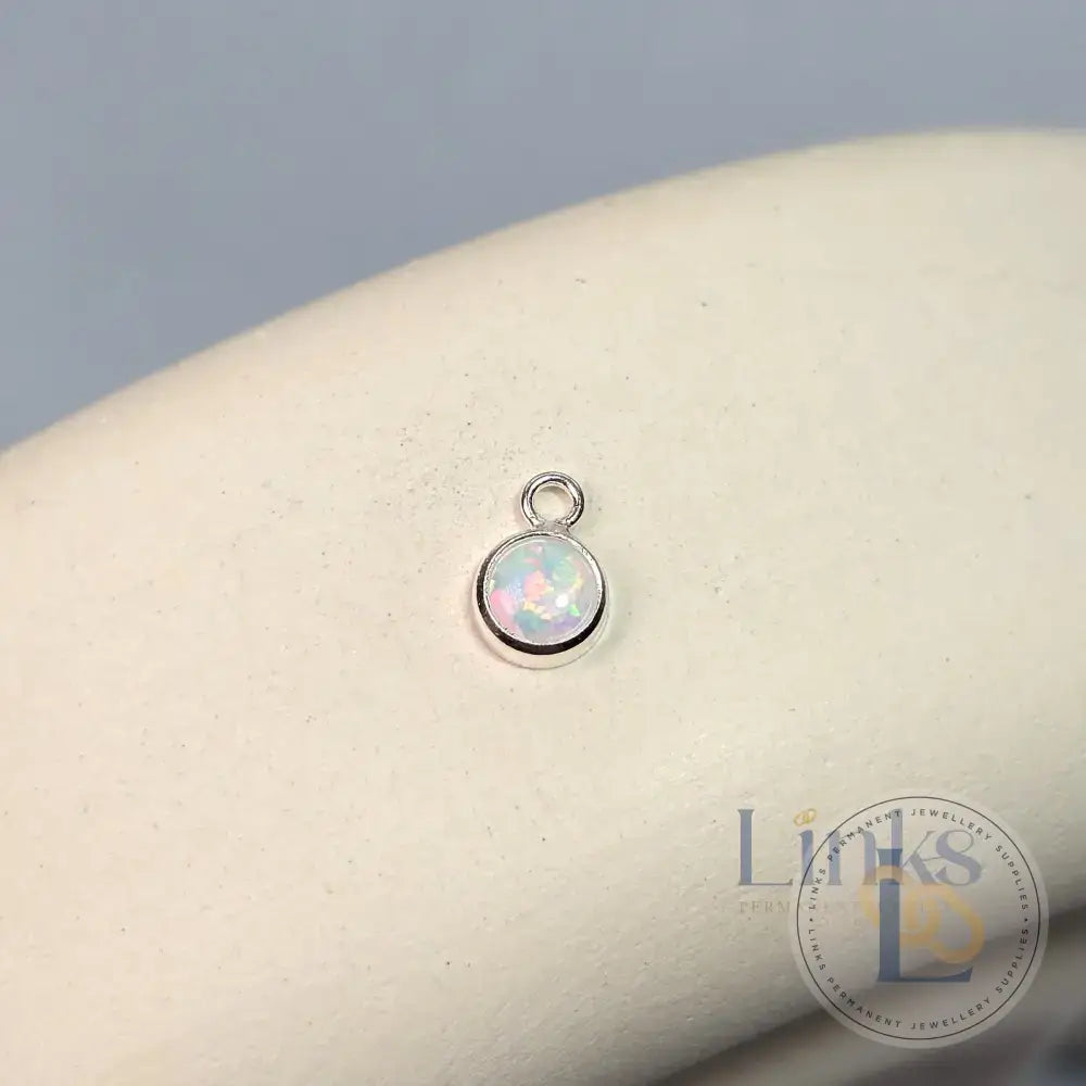 4Mm White Opal Pendant Charm Sterling Silver
