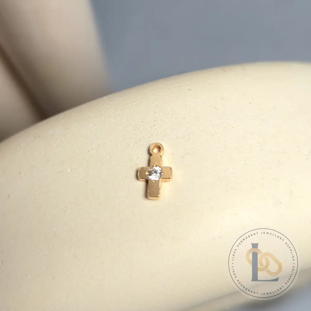 Mini Cubic Zirconia Cross Charm 14K Gold Filled