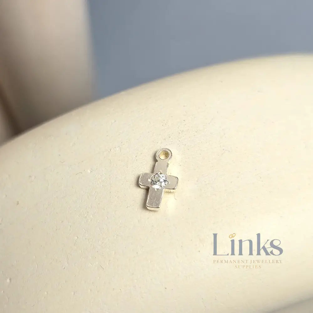 Mini Cubic Zirconia Cross Charm Sterling Silver