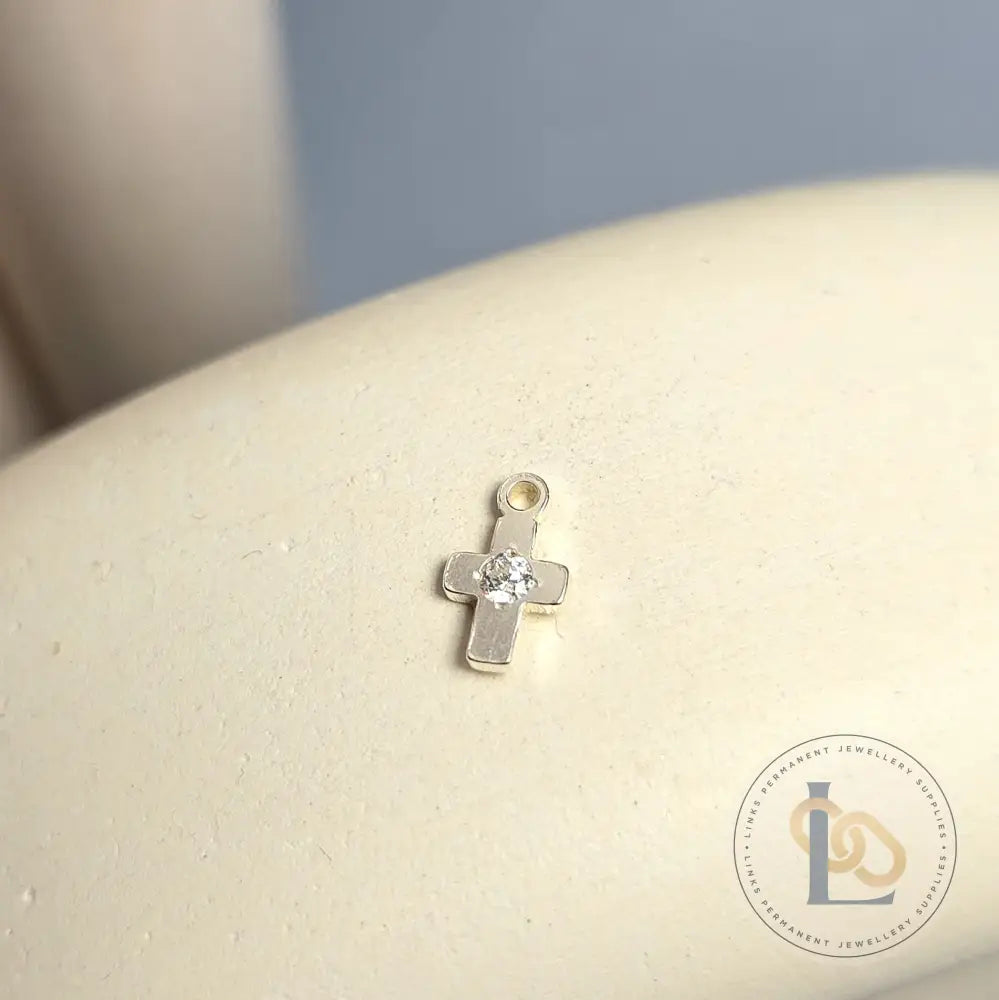 Mini Cubic Zirconia Cross Charm Sterling Silver