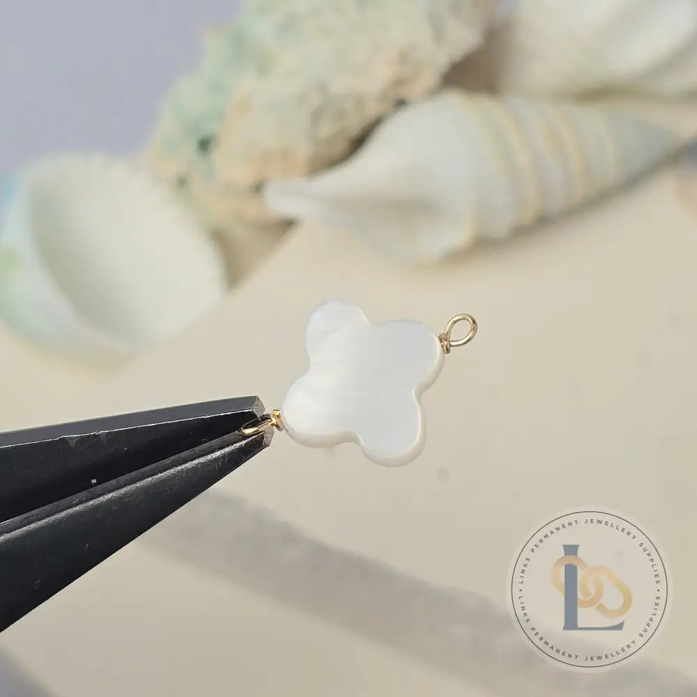 Mother of Pearl Clover Connector Charm 14k Gold Filled