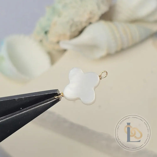 Mother of Pearl Clover Connector Charm 14k Gold Filled