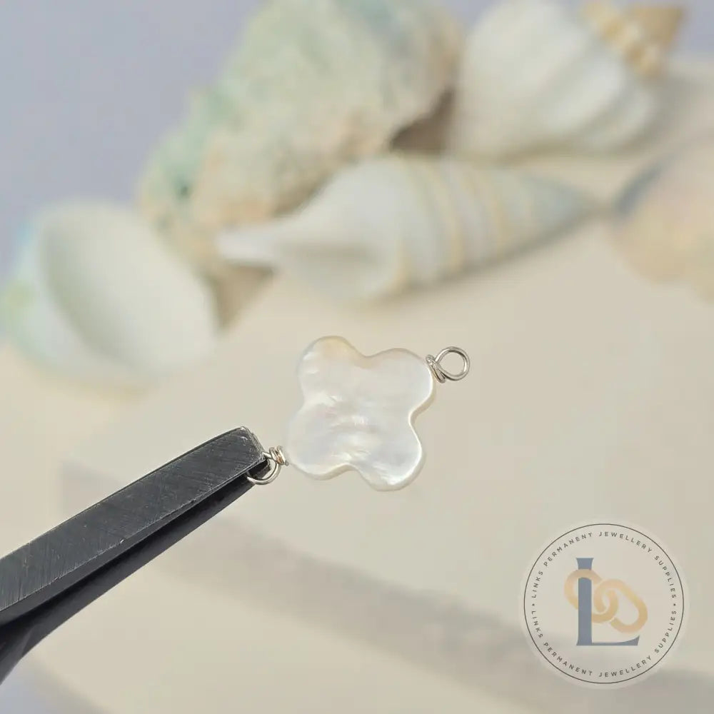 Mother of Pearl Clover Connector Charm Sterling Silver