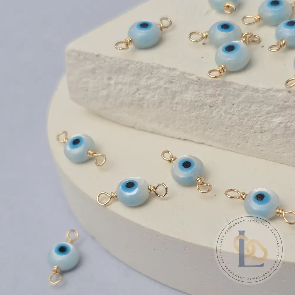Mother of Pearl Evil Eye Connector Charm 14k Gold Filled