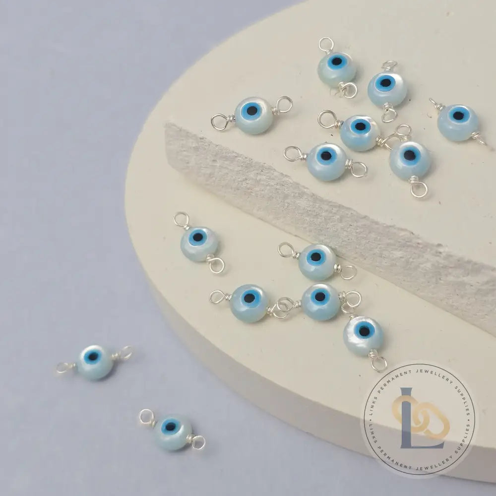 Mother of Pearl Evil Eye Connector Charm