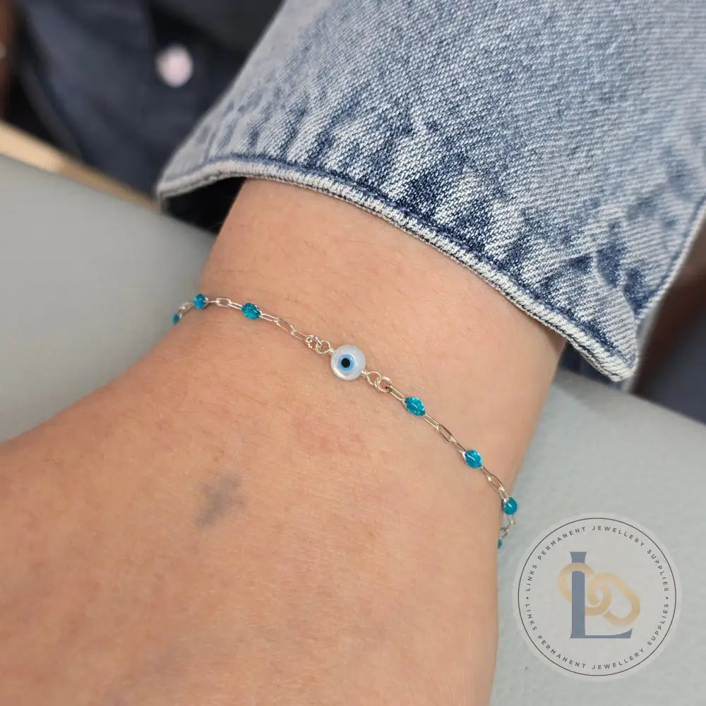 Mother of Pearl Evil Eye Connector Charm