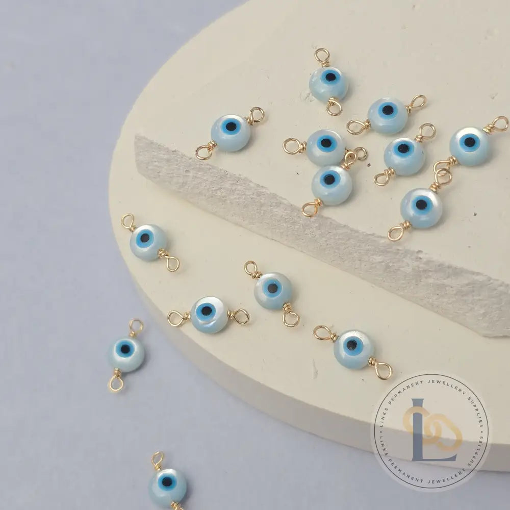 Mother of Pearl Evil Eye Connector Charm