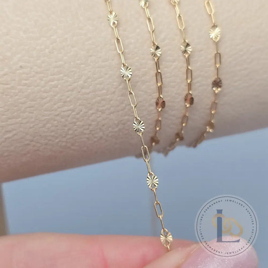 Oval Sunburst & Paperclip Chain - 14k Gold Filled & 925 Sterling Silver