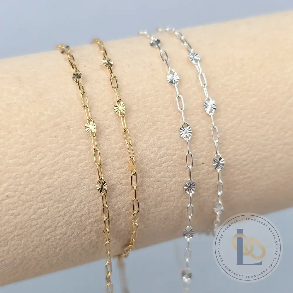 Oval Sunburst & Paperclip Chain - 14k Gold Filled & 925 Sterling Silver