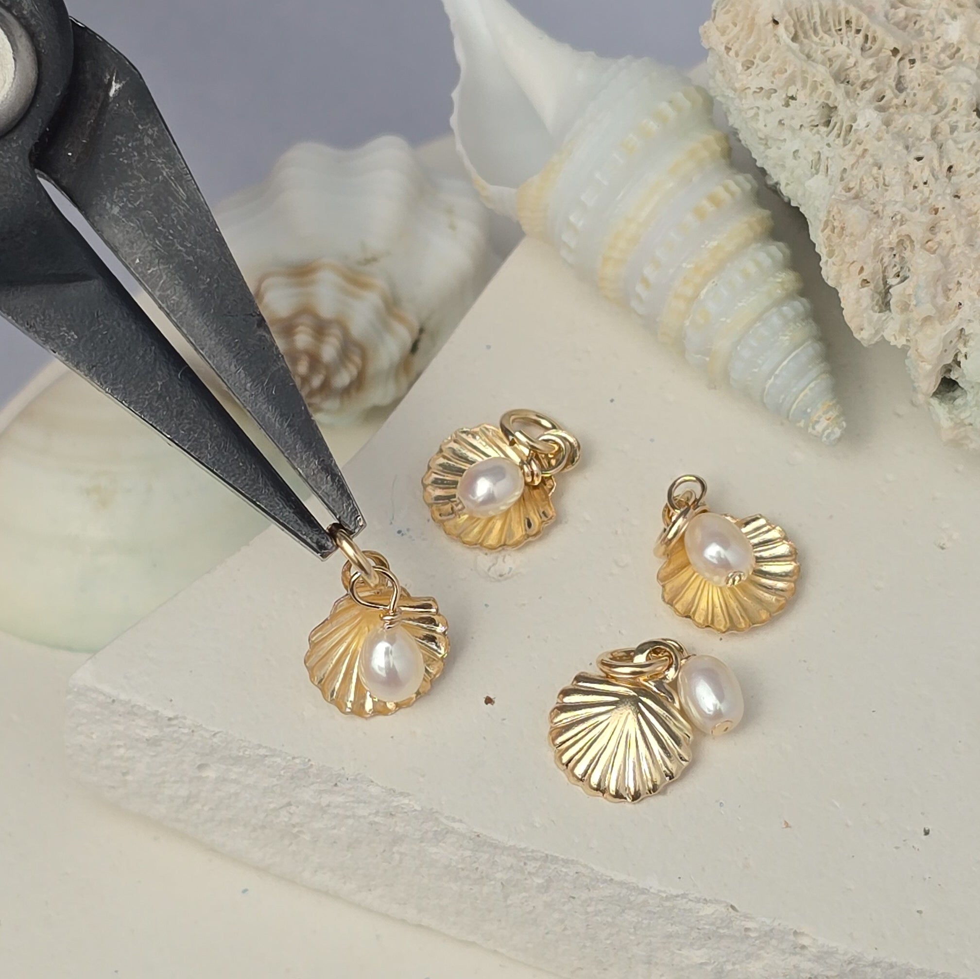 14k Gold Filled Shell & Freshwater Pearl Charm 14k Gold Filled