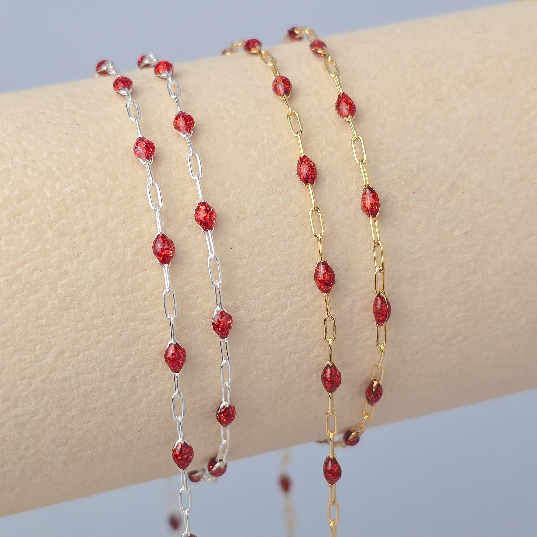 Stained Glass Ruby Enamel Sunburst & Paperclip Chain