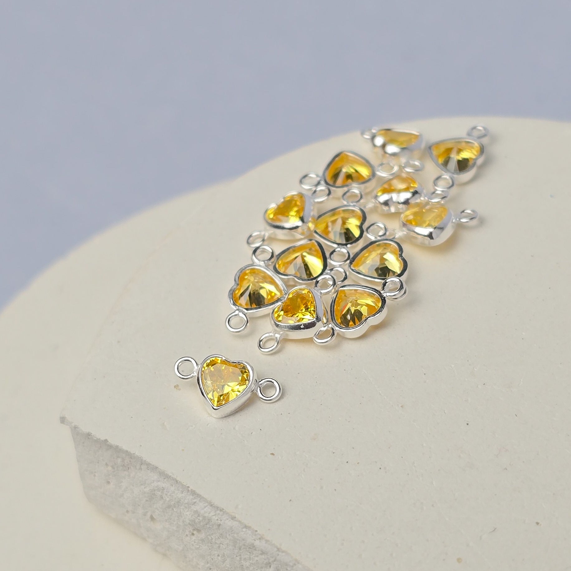 4mm Heart Birthstone Connector Charm Sterling silver / November - Topaz