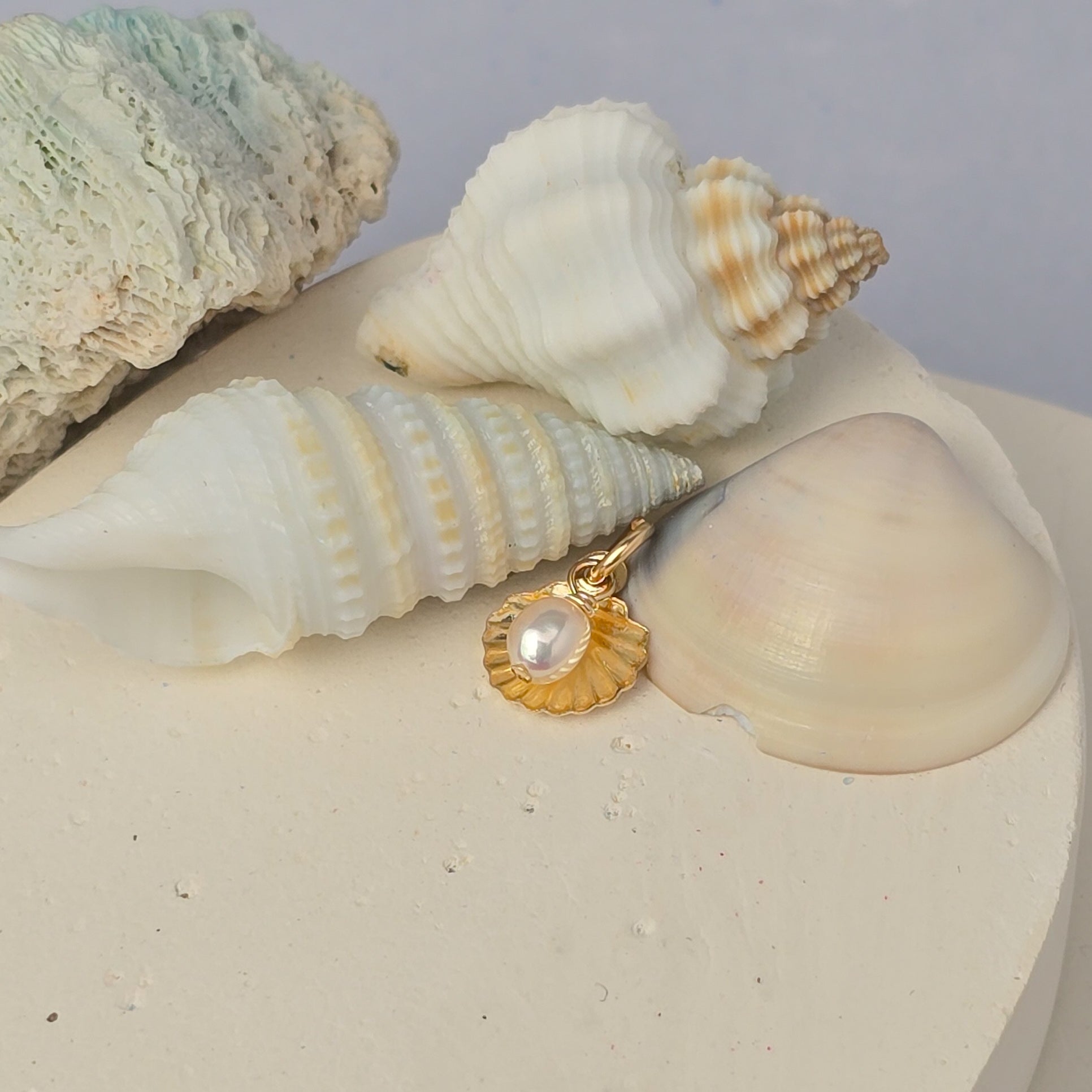 14k Gold Filled Shell & Freshwater Pearl Charm 14k Gold Filled