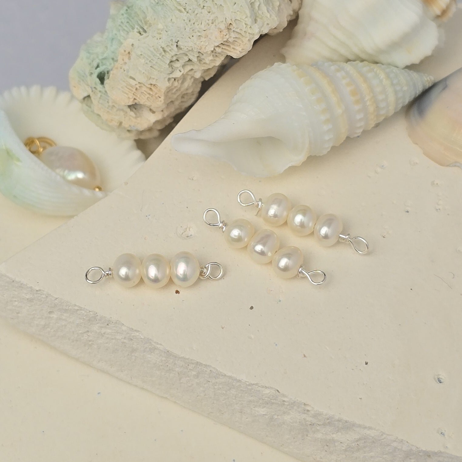 3 Freshwater Rice Pearl Connector Charm