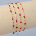 Stained Glass Ruby Enamel Sunburst & Paperclip Chain 14k Gold Filled / 1 Meter