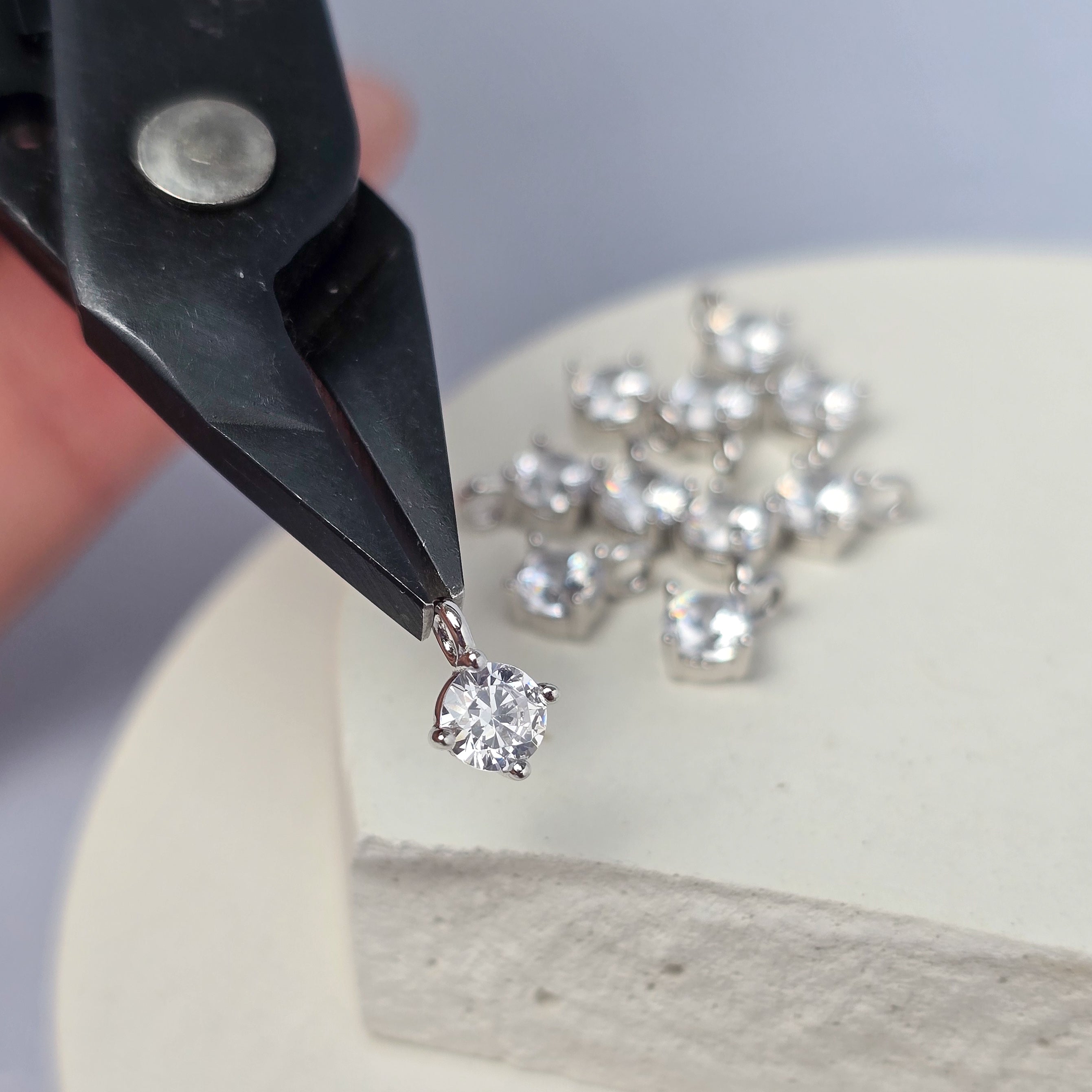 Sterling Silver Round Cubic Zirconia Charm Medium