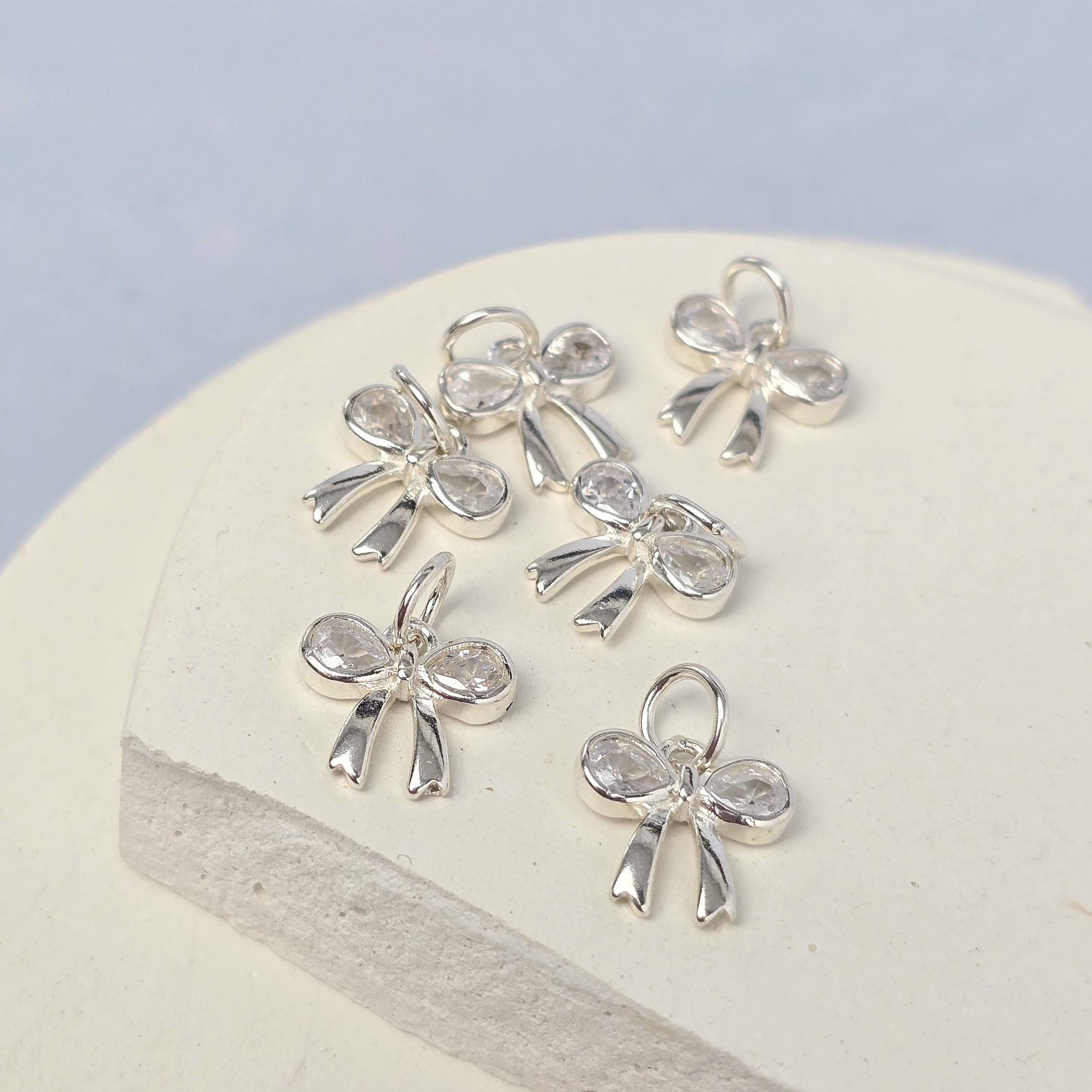 Sterling Silver Crystal Bow Charm