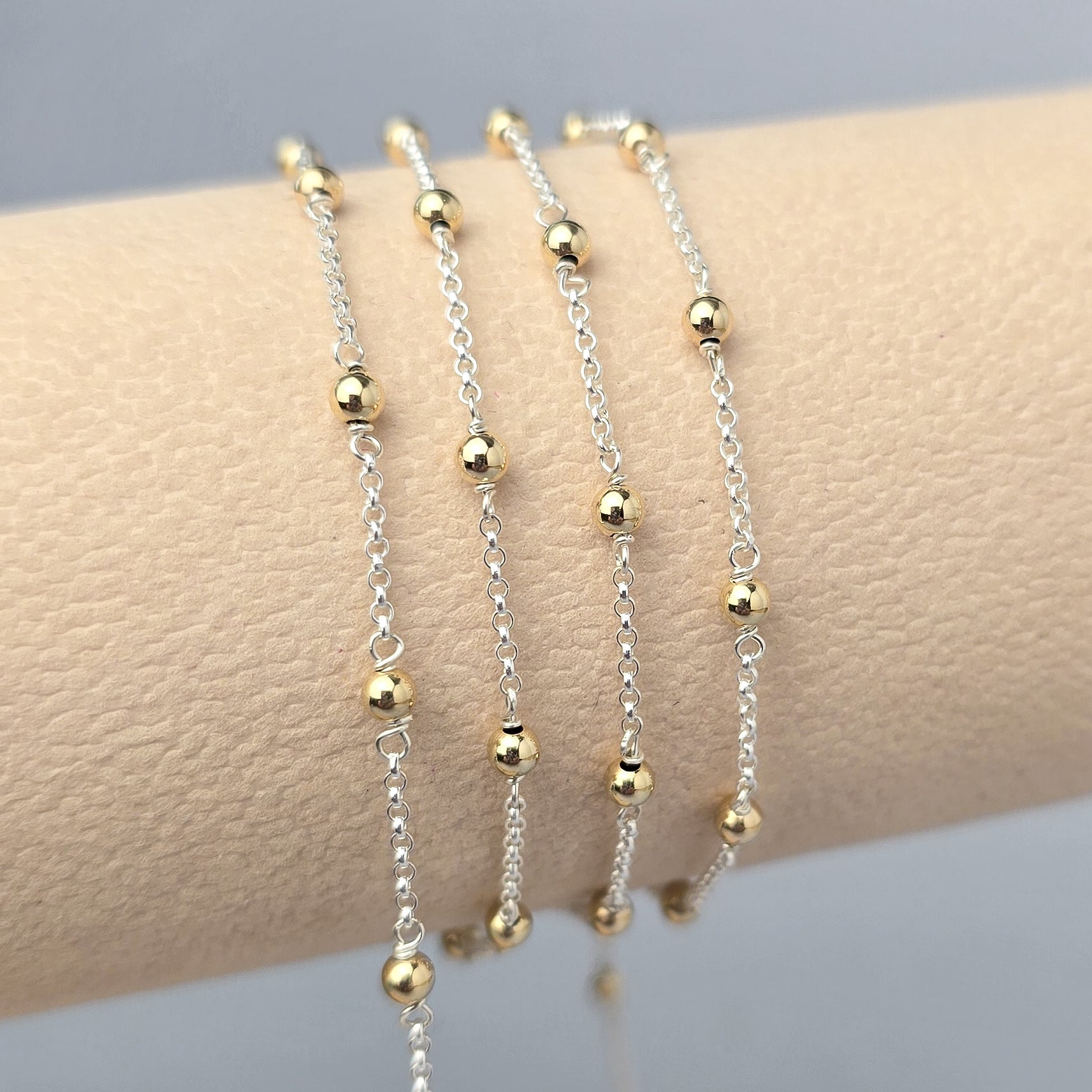 1.3mm Mixed Metal Satellite Chain - 14K Gold Filled & 925 Sterling Silver 925 Sterling Silver Chain / 1 Meter