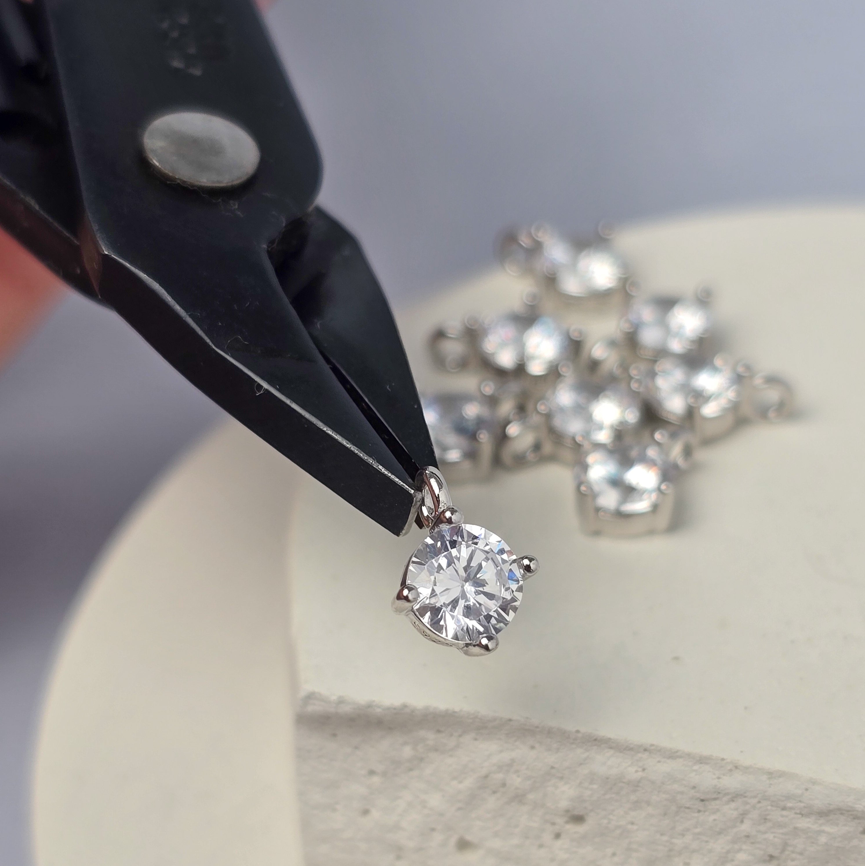 Sterling Silver Round Cubic Zirconia Charm Large