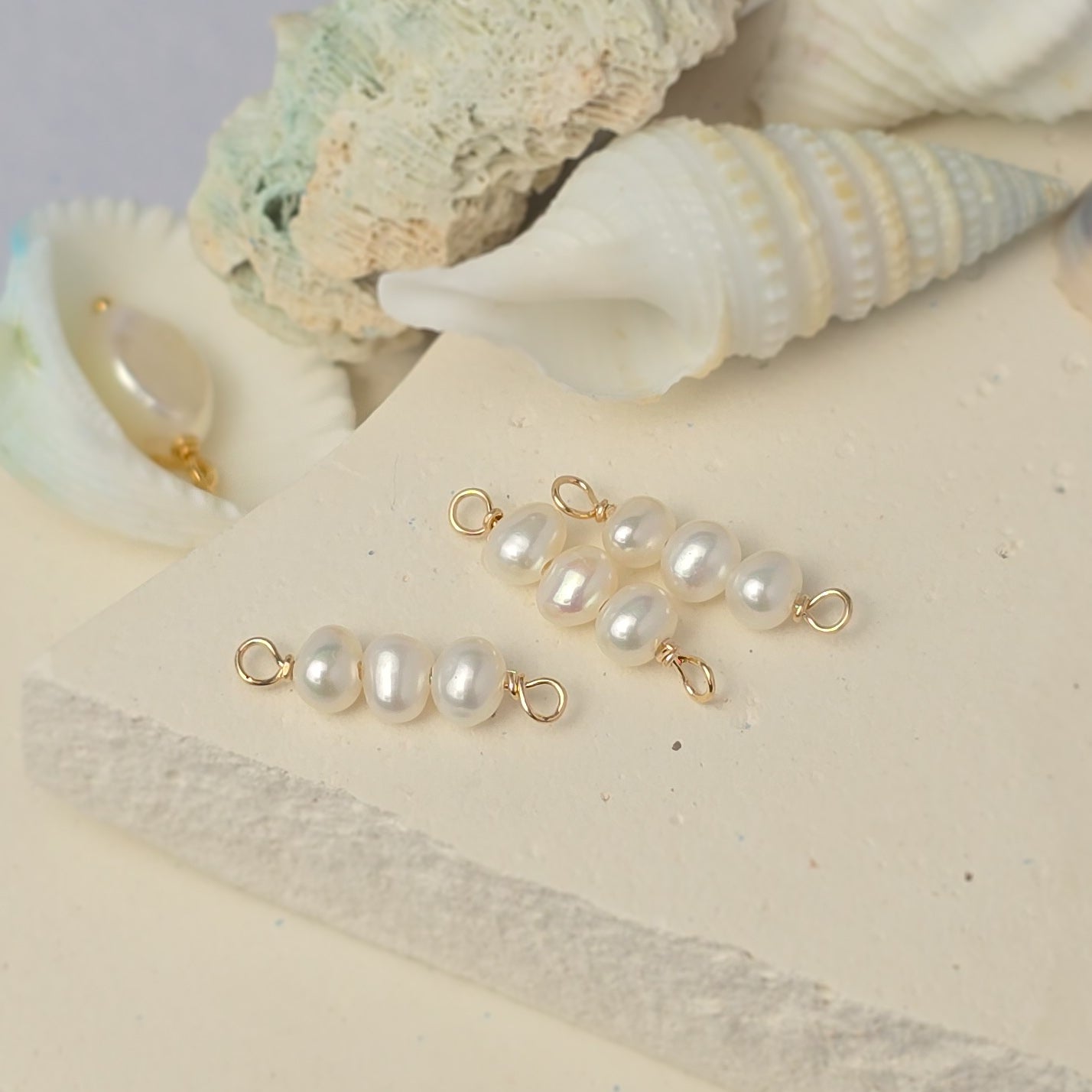 3 Freshwater Rice Pearl Connector Charm
