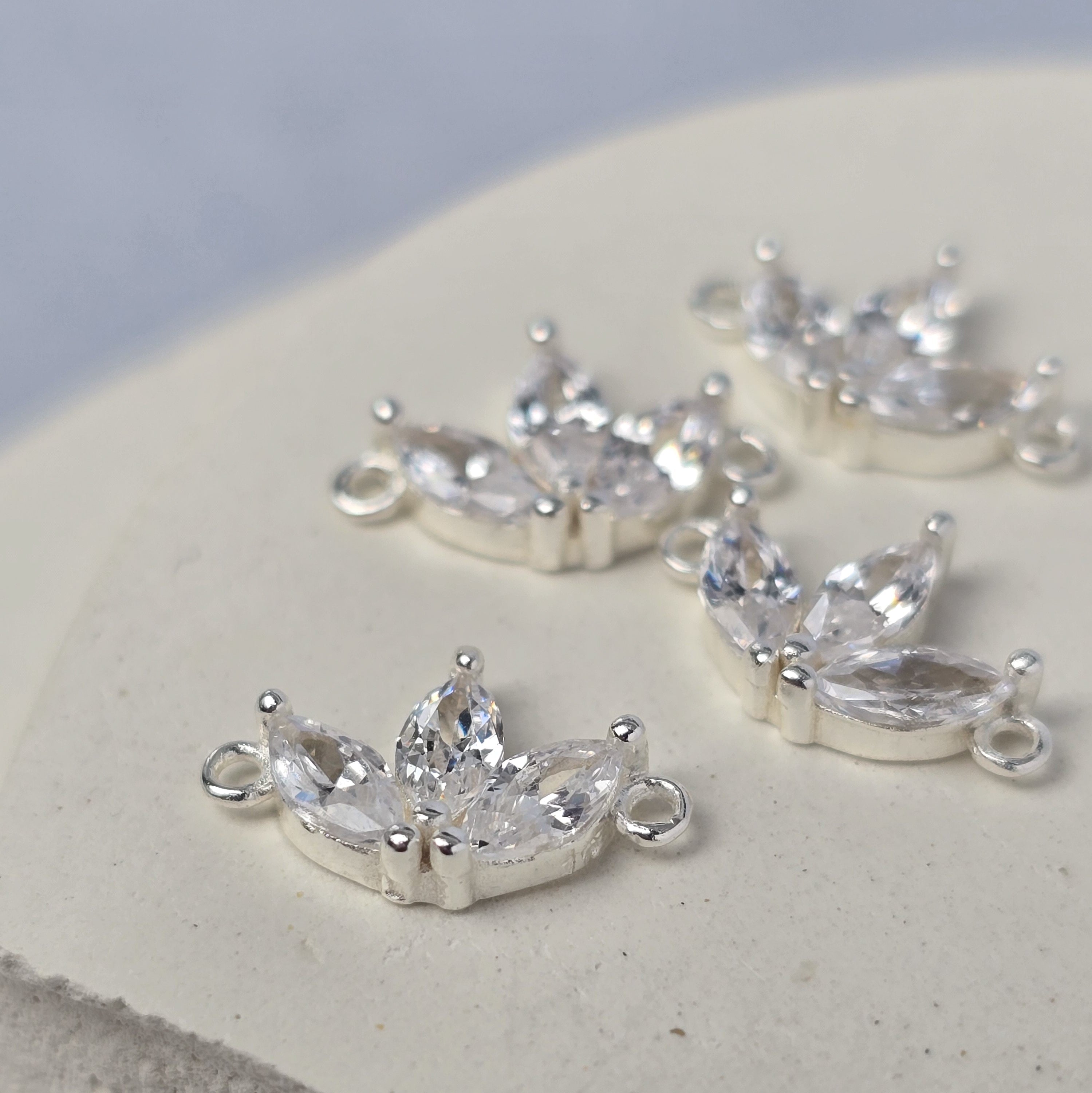Sterling Silver Cubic Zirconia Fan Connector