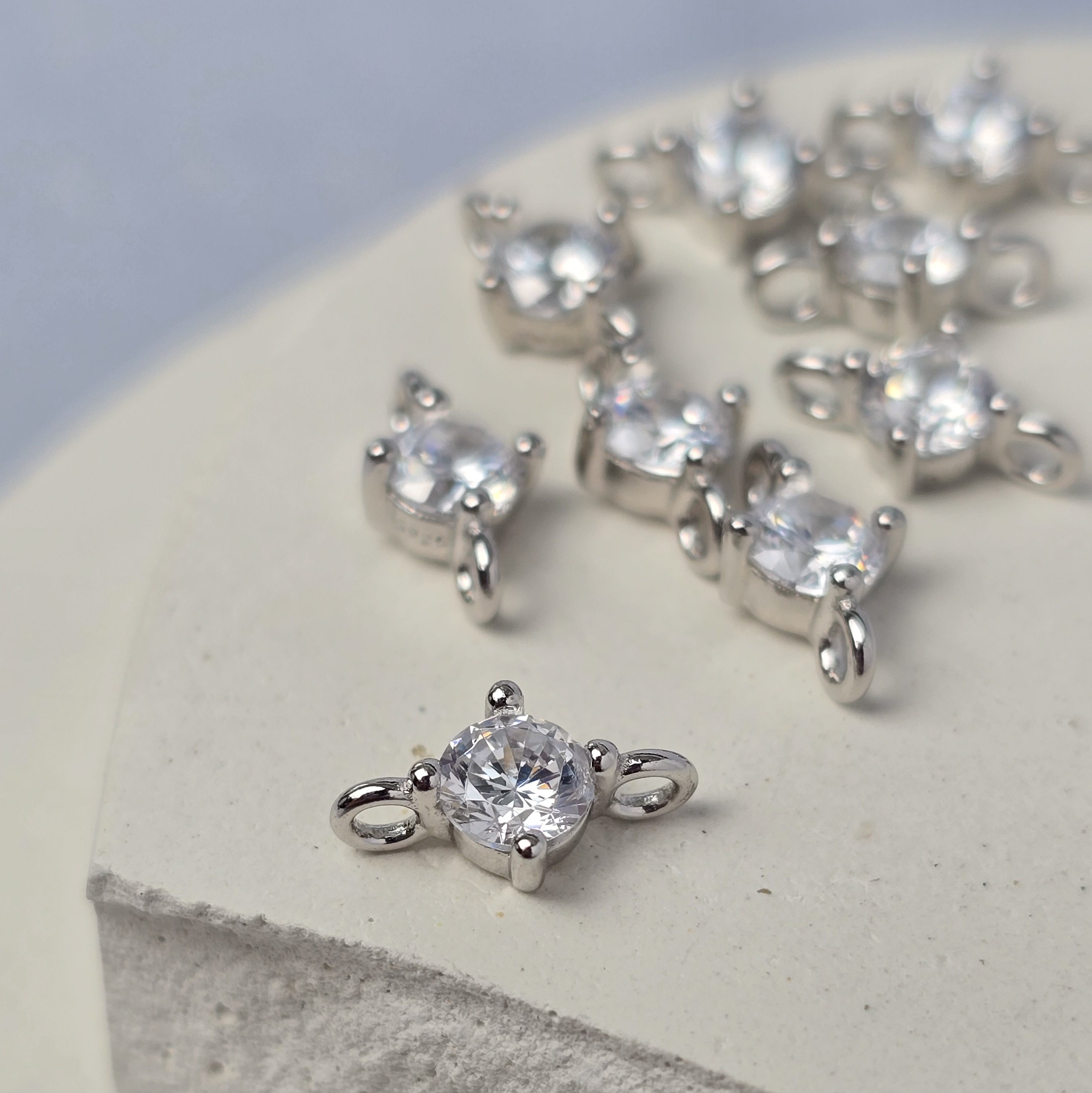 Sterling Silver Round Cubic Zirconia Connector Large