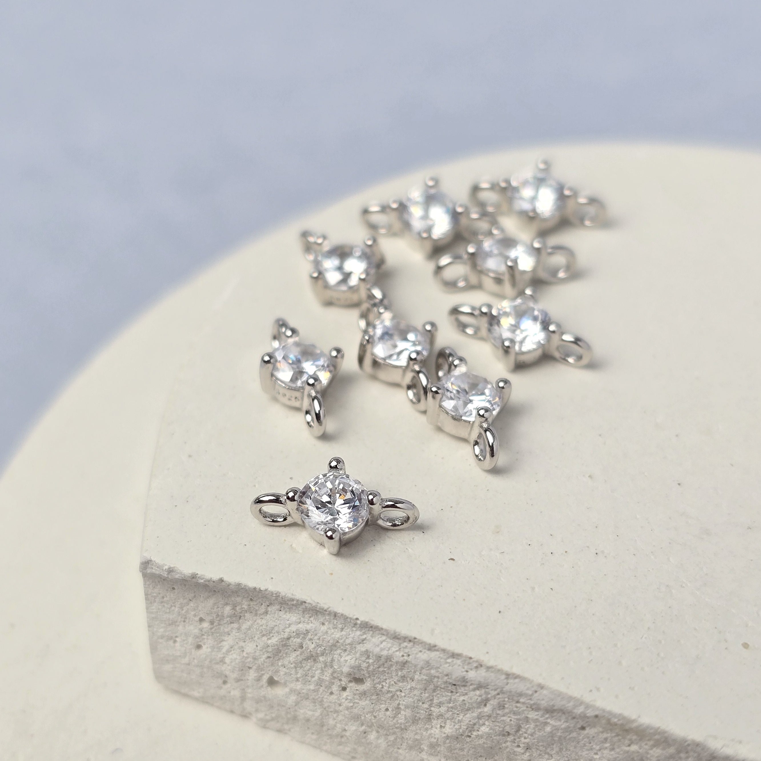 Sterling Silver Round Cubic Zirconia Connector