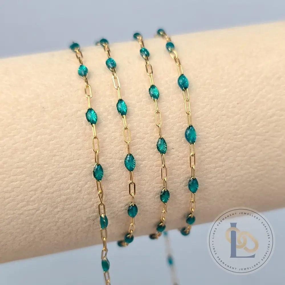 Stained Glass Blue Enamel Sunburst & Paperclip Chain - 14k Gold Filled & 925 Sterling Silver 14k Gold Filled