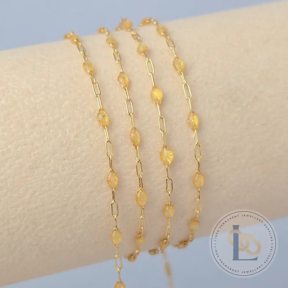 Stained Glass Citrine Enamel Sunburst & Paperclip Chain 14k Gold Filled / 1 Meter