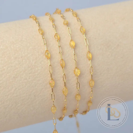 Stained Glass Citrine Enamel Sunburst & Paperclip Chain 14k Gold Filled / 1 Meter