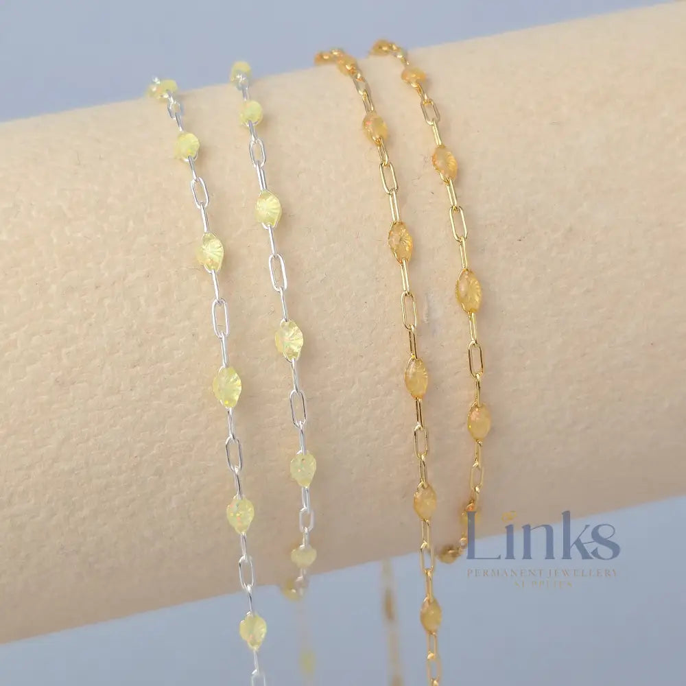 Stained Glass Citrine Enamel Sunburst & Paperclip Chain