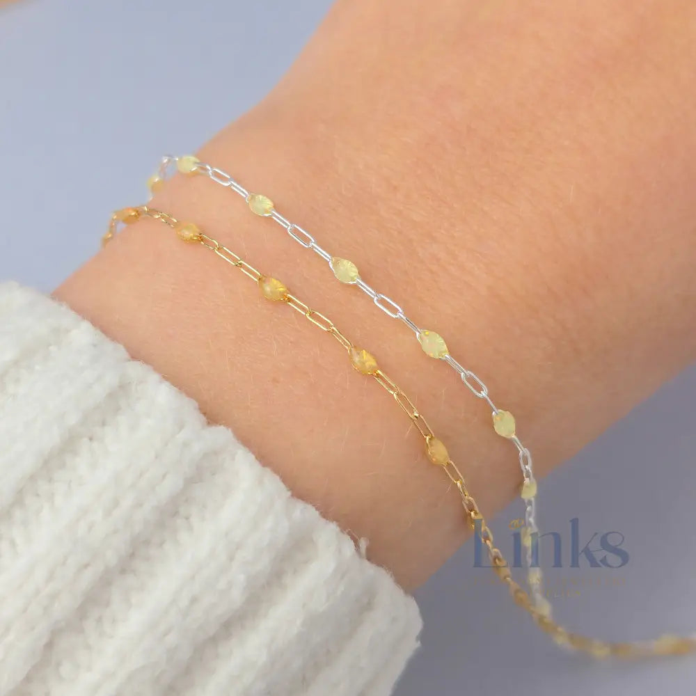 Stained Glass Citrine Enamel Sunburst & Paperclip Chain