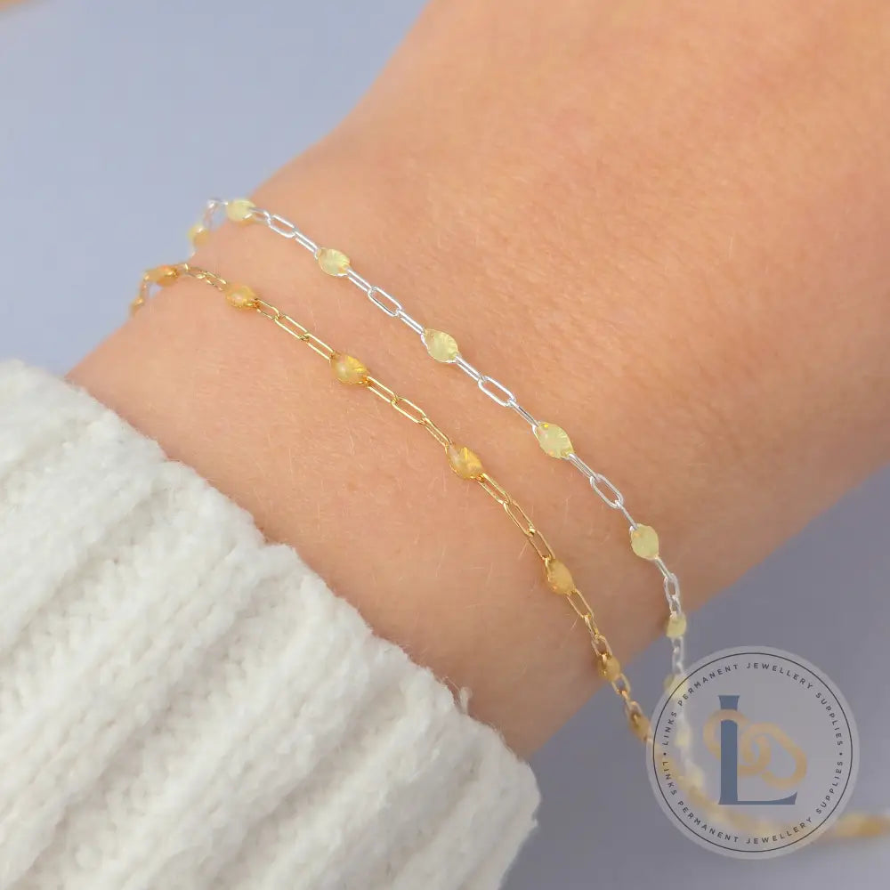 Stained Glass Citrine Enamel Sunburst & Paperclip Chain