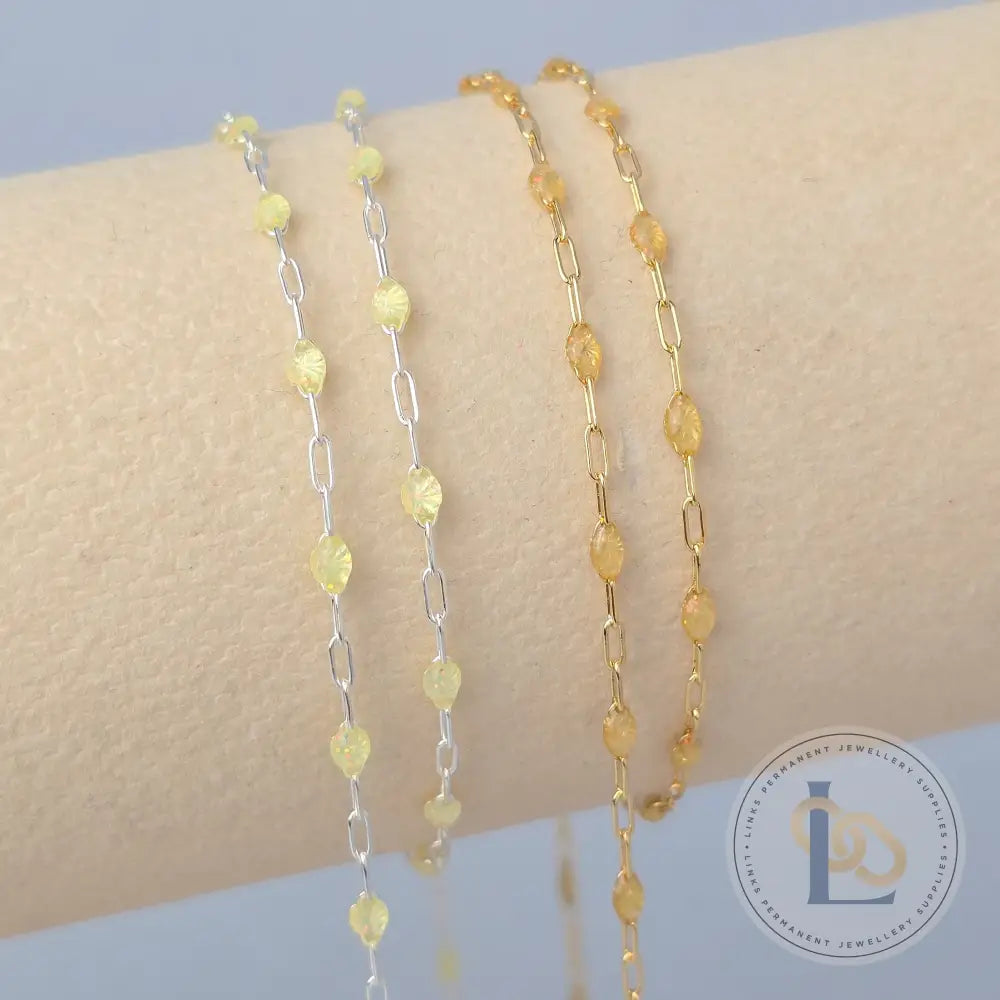 Stained Glass Citrine Enamel Sunburst & Paperclip Chain