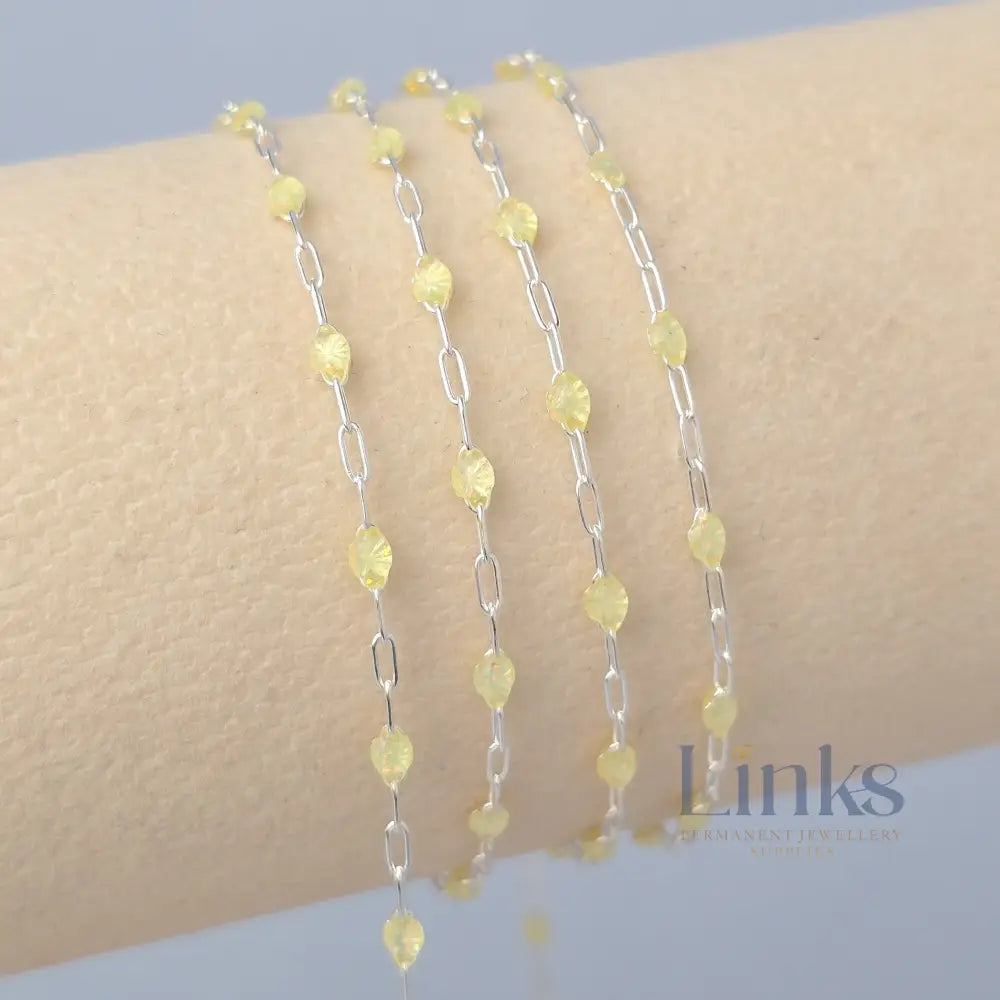 Stained Glass Citrine Enamel Sunburst & Paperclip Chain 925 Sterling Silver / 1 Meter