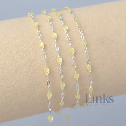 Stained Glass Citrine Enamel Sunburst & Paperclip Chain 925 Sterling Silver / 1 Meter