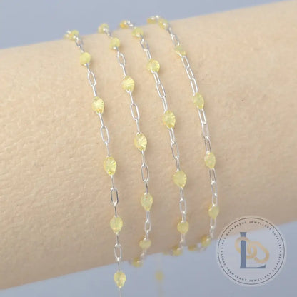 Stained Glass Citrine Enamel Sunburst & Paperclip Chain 925 Sterling Silver / 1 Meter