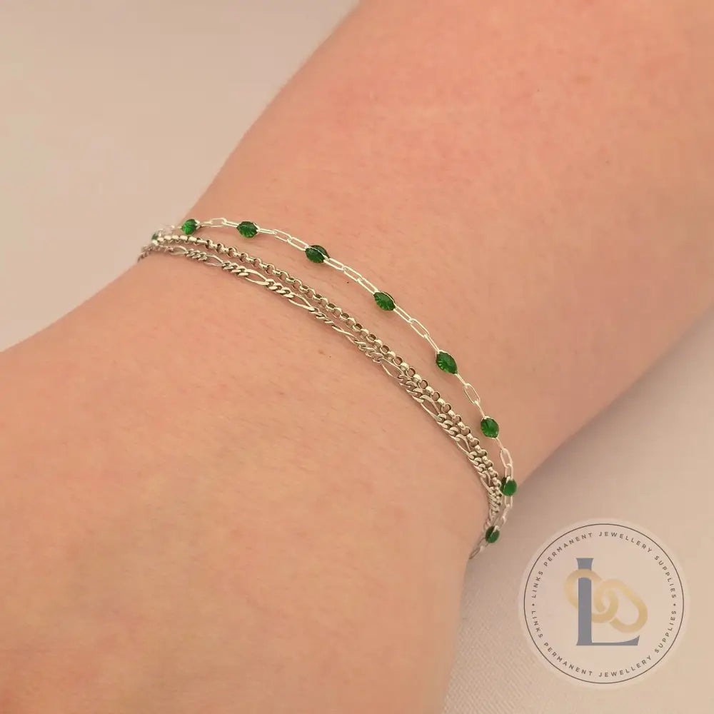 Stained Glass Green Enamel Sunburst & Paperclip Chain